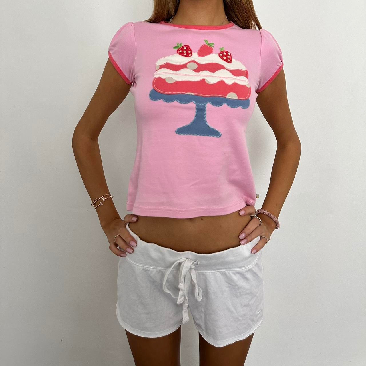 Vintage strawberry cake pink baby tee