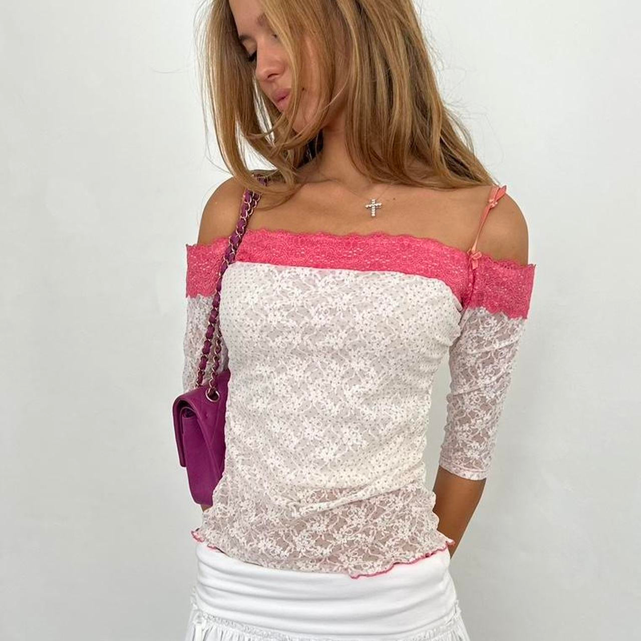 Vintage 00s pink lace off shoulder top