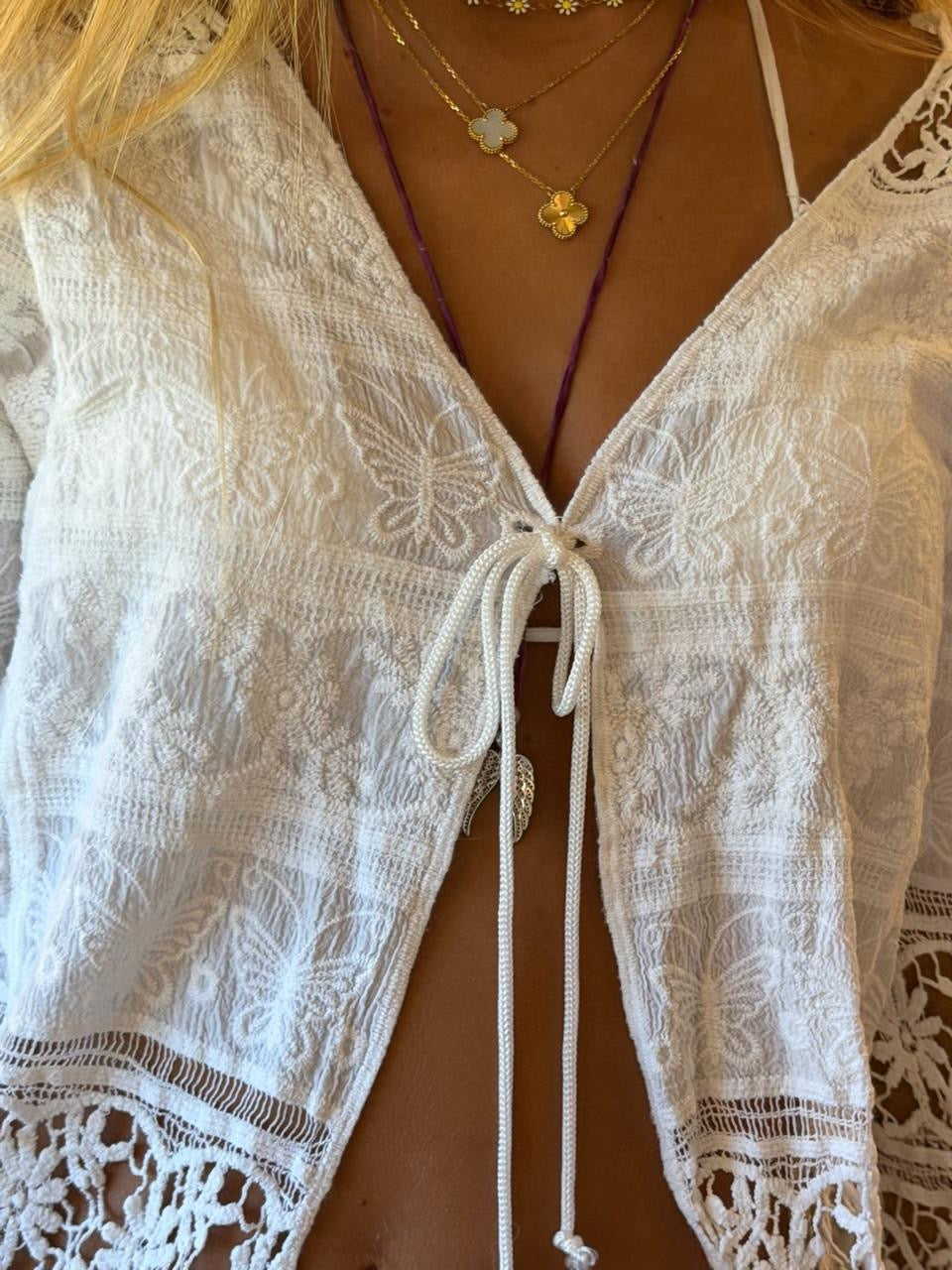 Vintage 00’s boho butterfly white tie up top