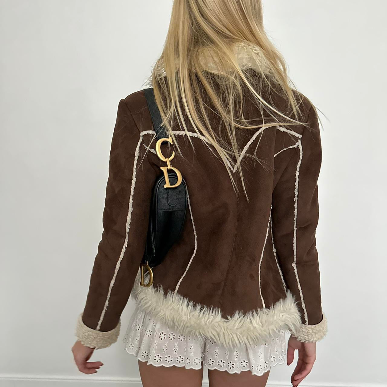 Vintage 2000’s faux fur white and brown jacket