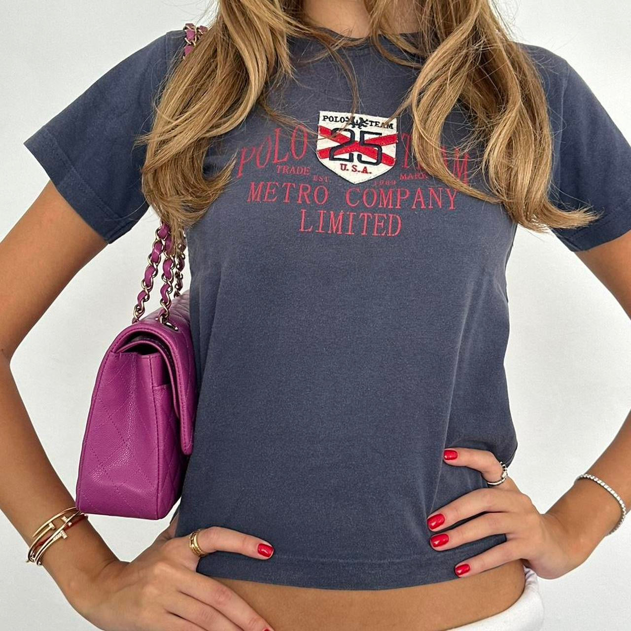 Vintage 00s Polo Jeans blue preppy baby tee