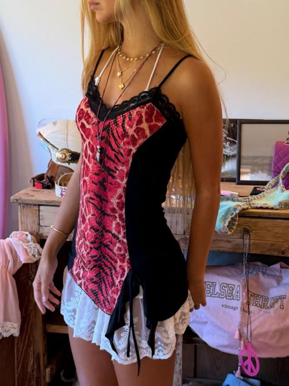 Vintage 00’s snake print contrast top