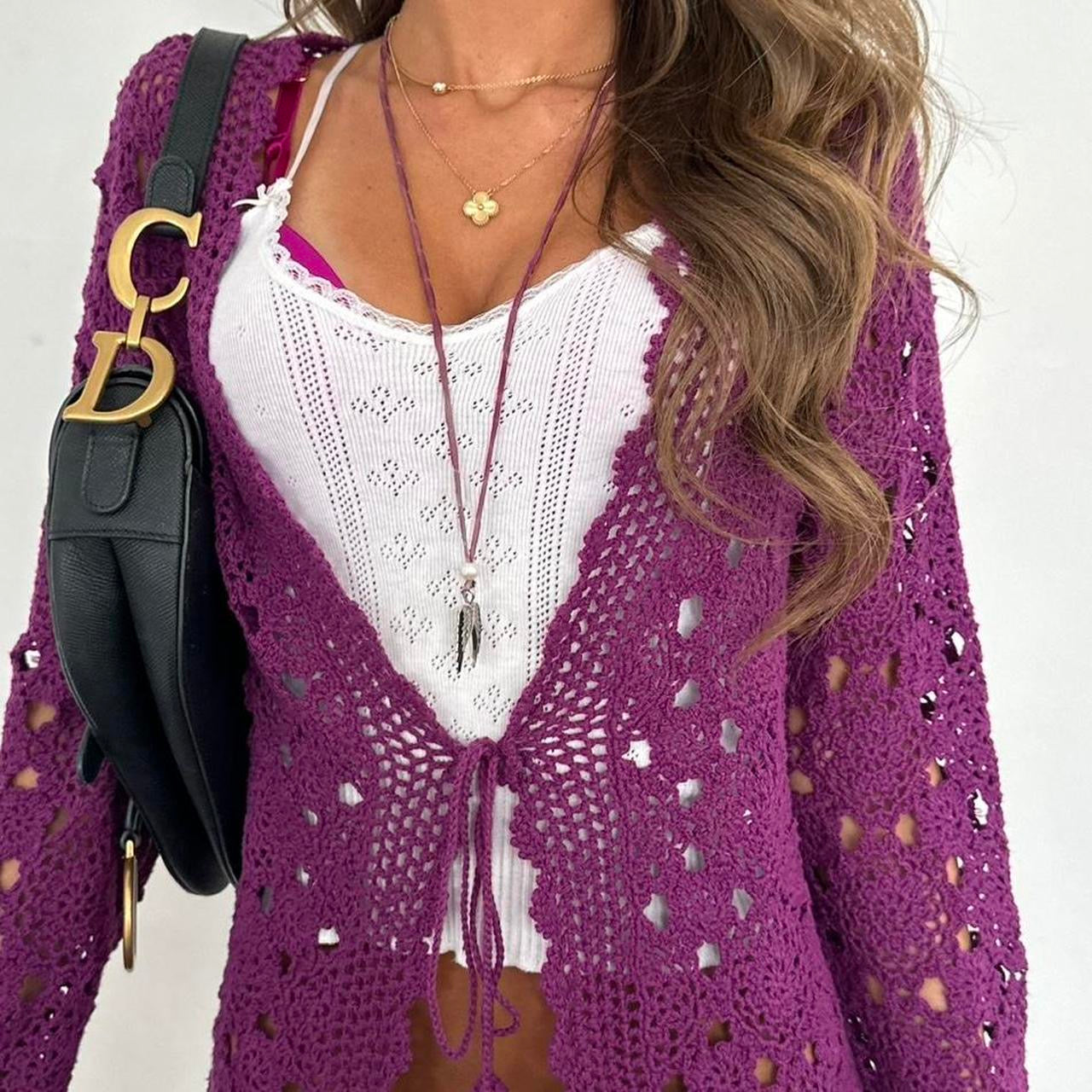 Vintage 90’s purple crochet cardigan