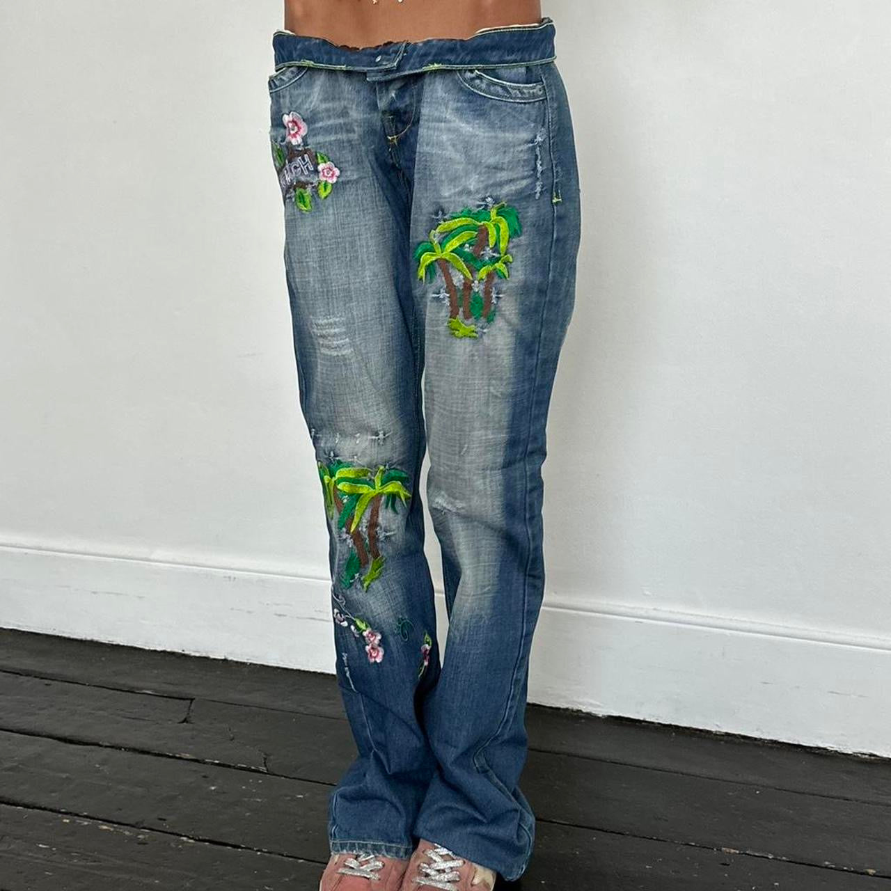 Vintage rare palm tree surf girl jeans
