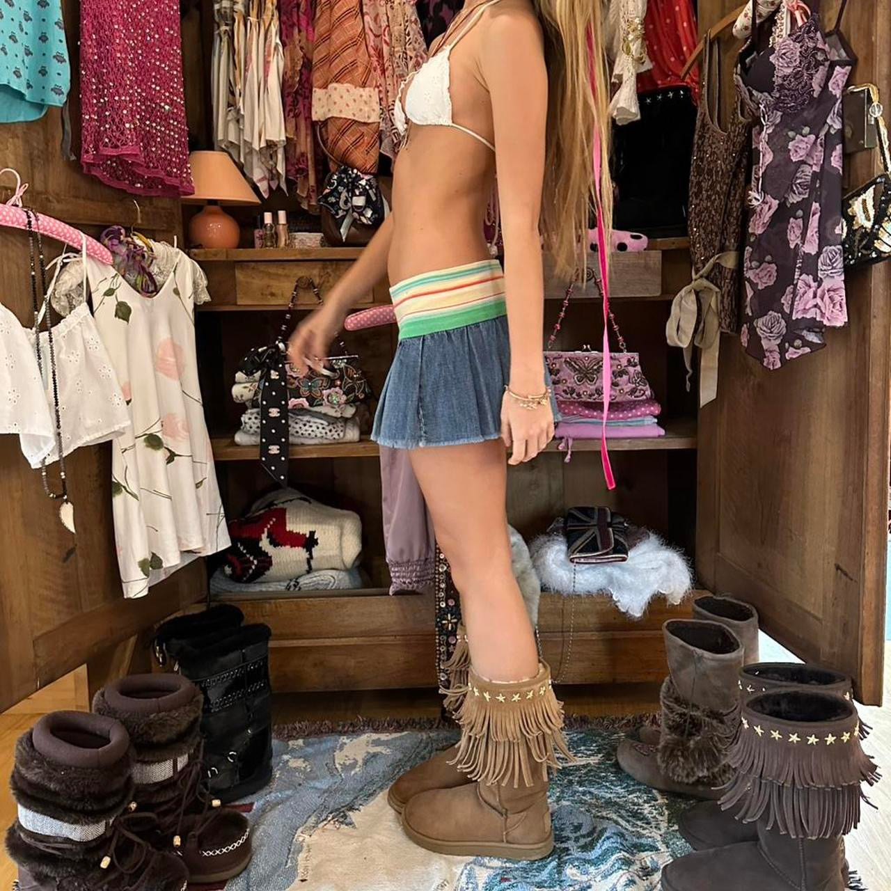 Vintage 90’s colourful denim mini skirt