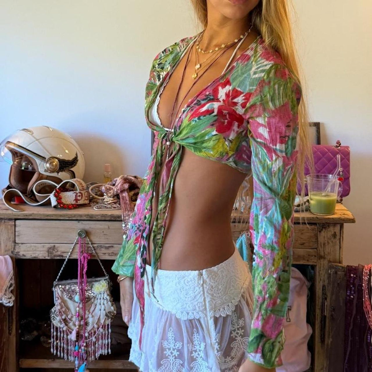 Vintage 00’s tropical print tie up top