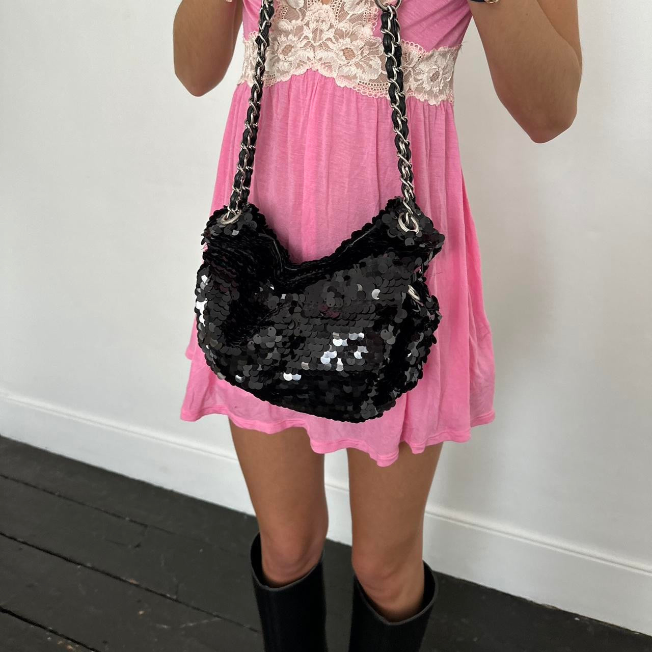 Vintage black sequin shoulder bag