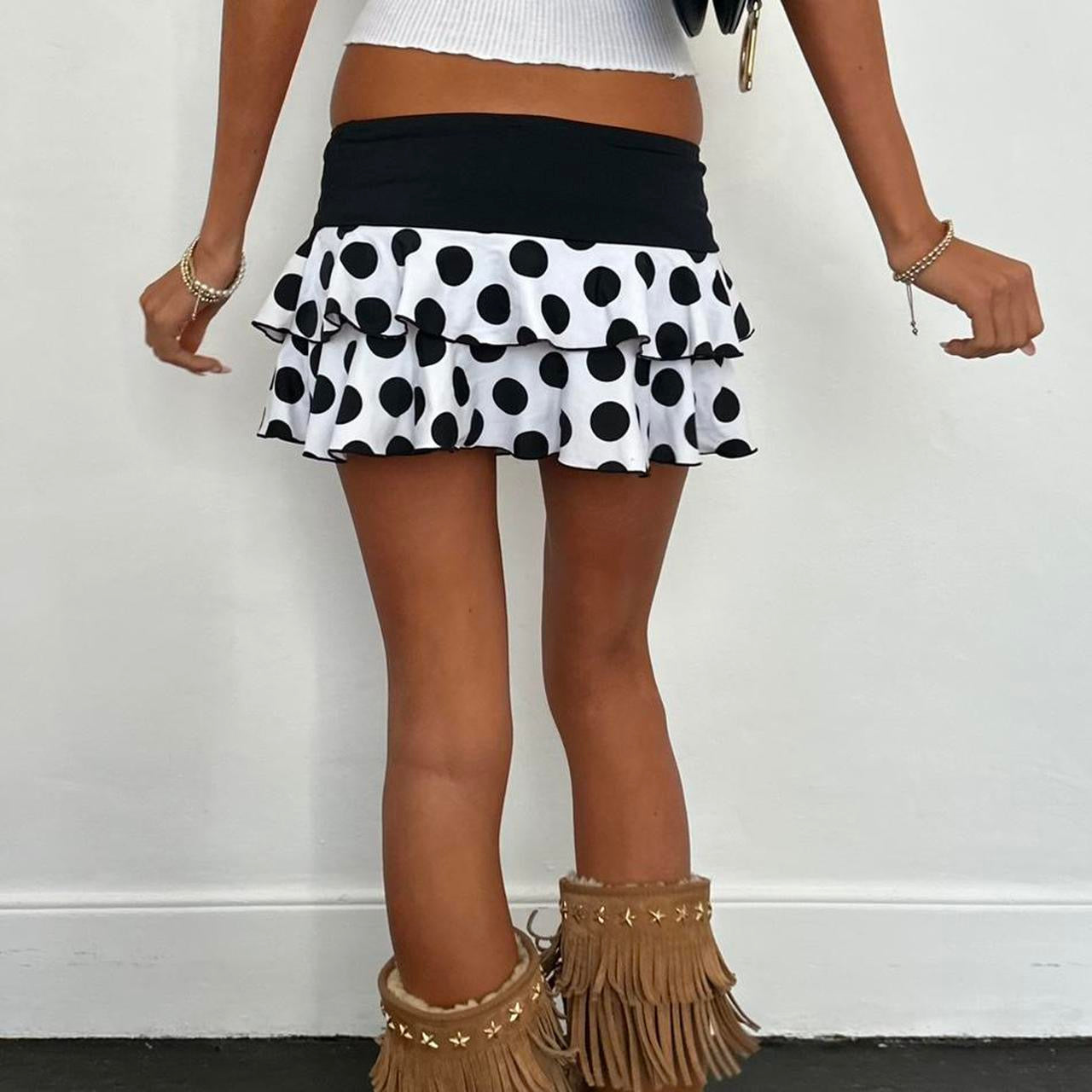 Vintage 90’s black polka dot layered mini skirt