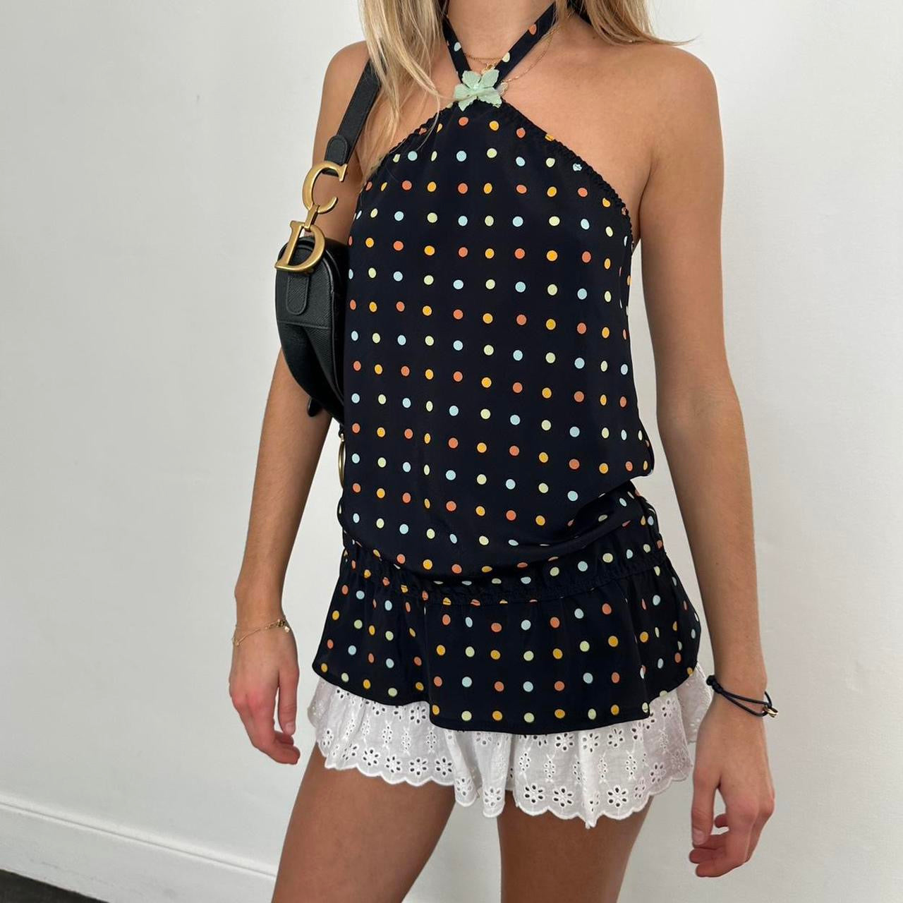 Vintage 2000s polka dot halter neck top