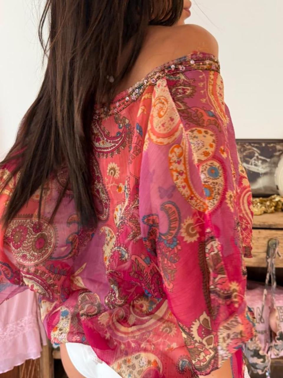 Vintage 00s paisley boho cardigan tie up top