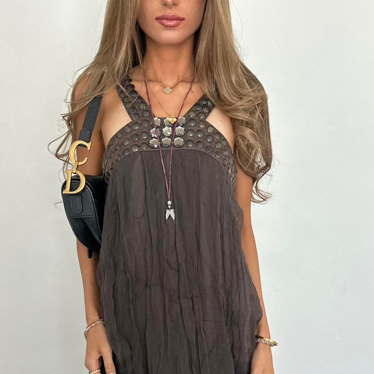 Vintage 00s brown boho mini dress