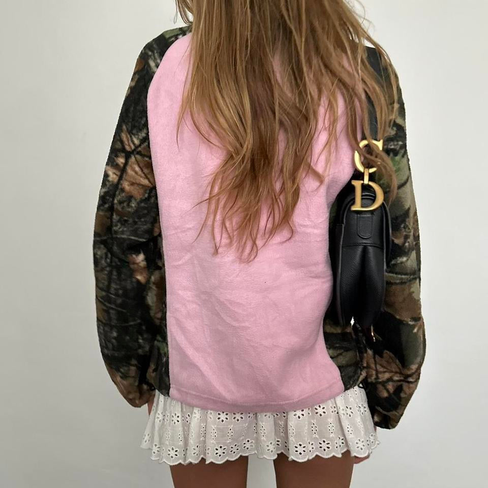 Vintage camouflage and pink fleece jacket