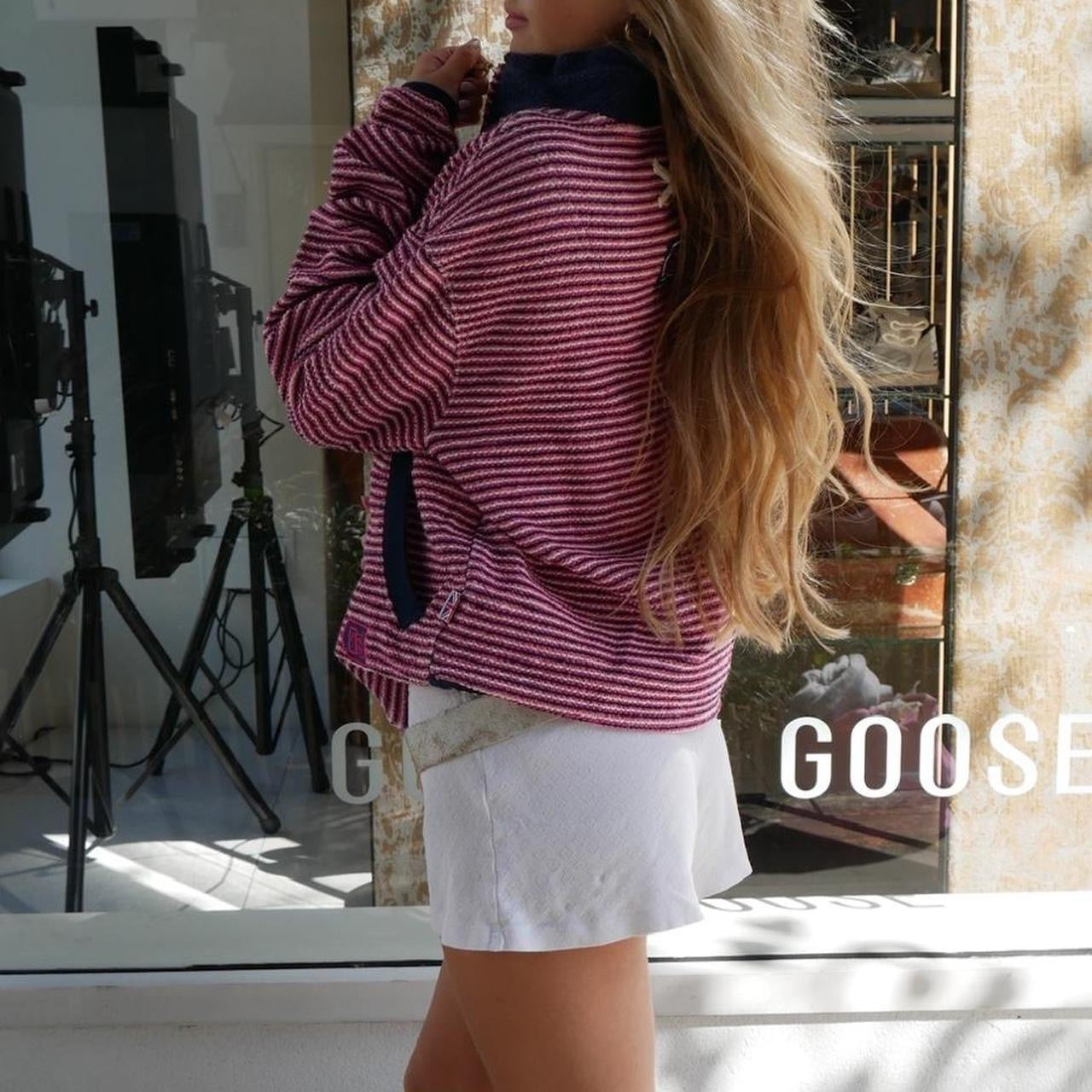 Vintage pink and navy striped zip up jacket