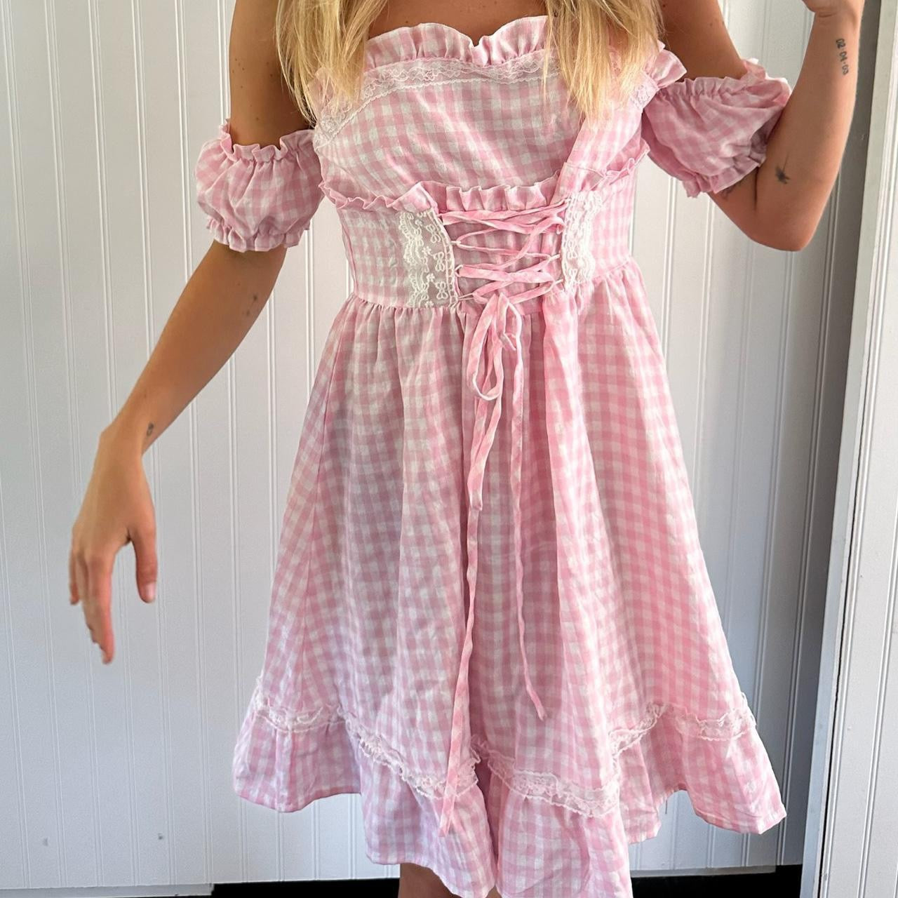 Vintage pink milkmaid dress