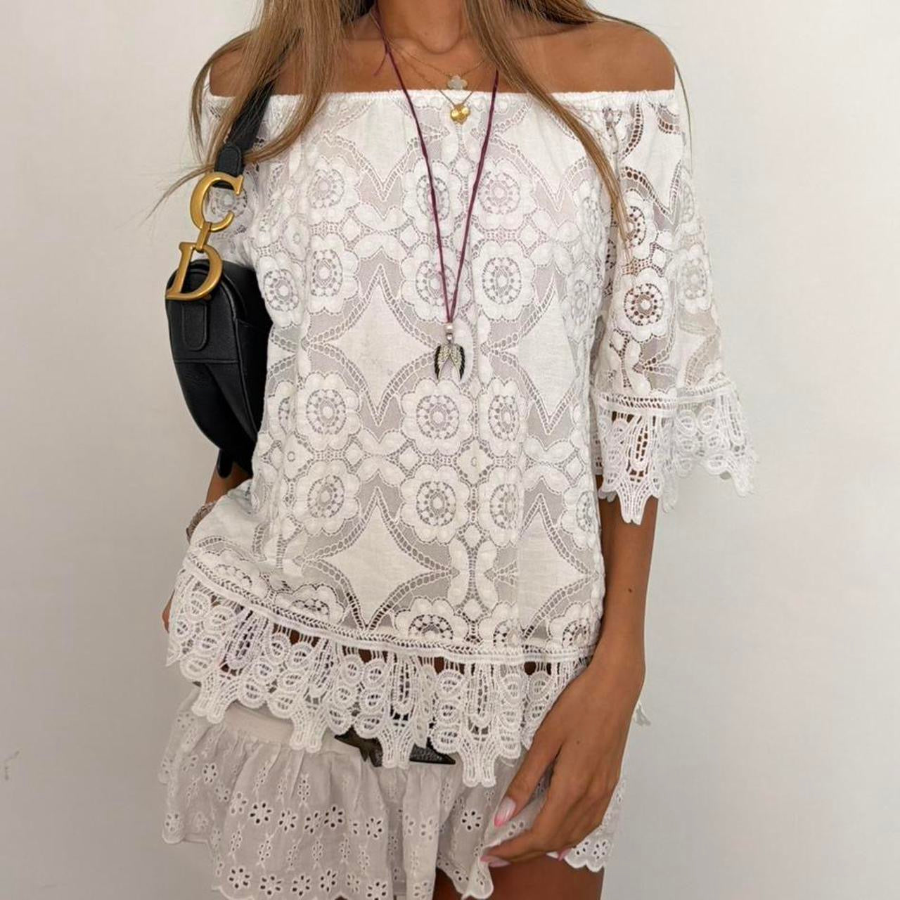Vintage 00s white lace off shoulder top