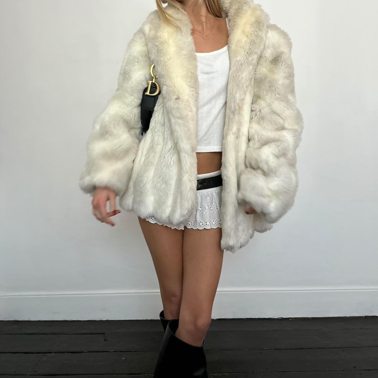 Vintage 90’s cream and white faux fur jacket