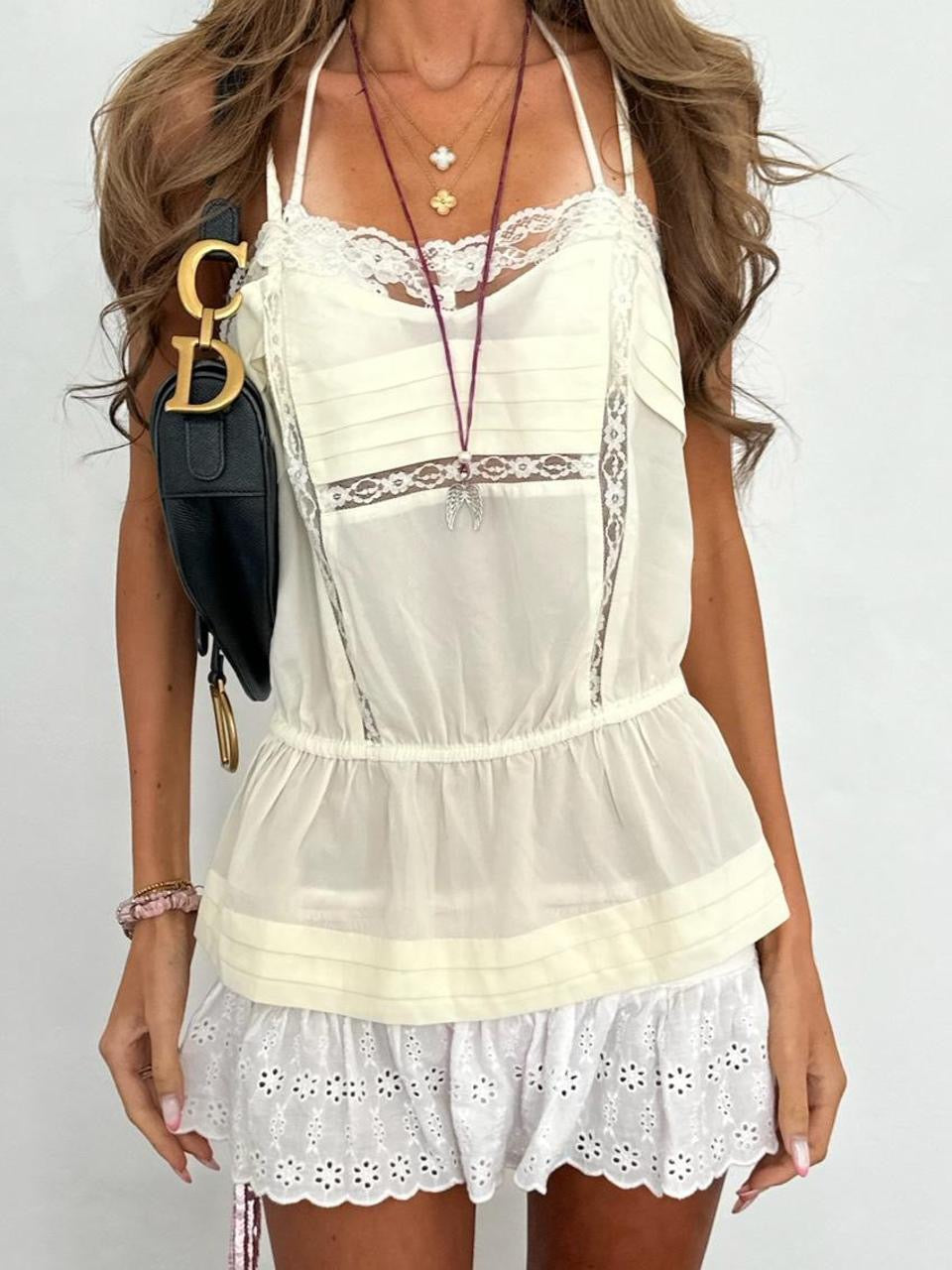 Vintage 00’s white cream lace babydoll top