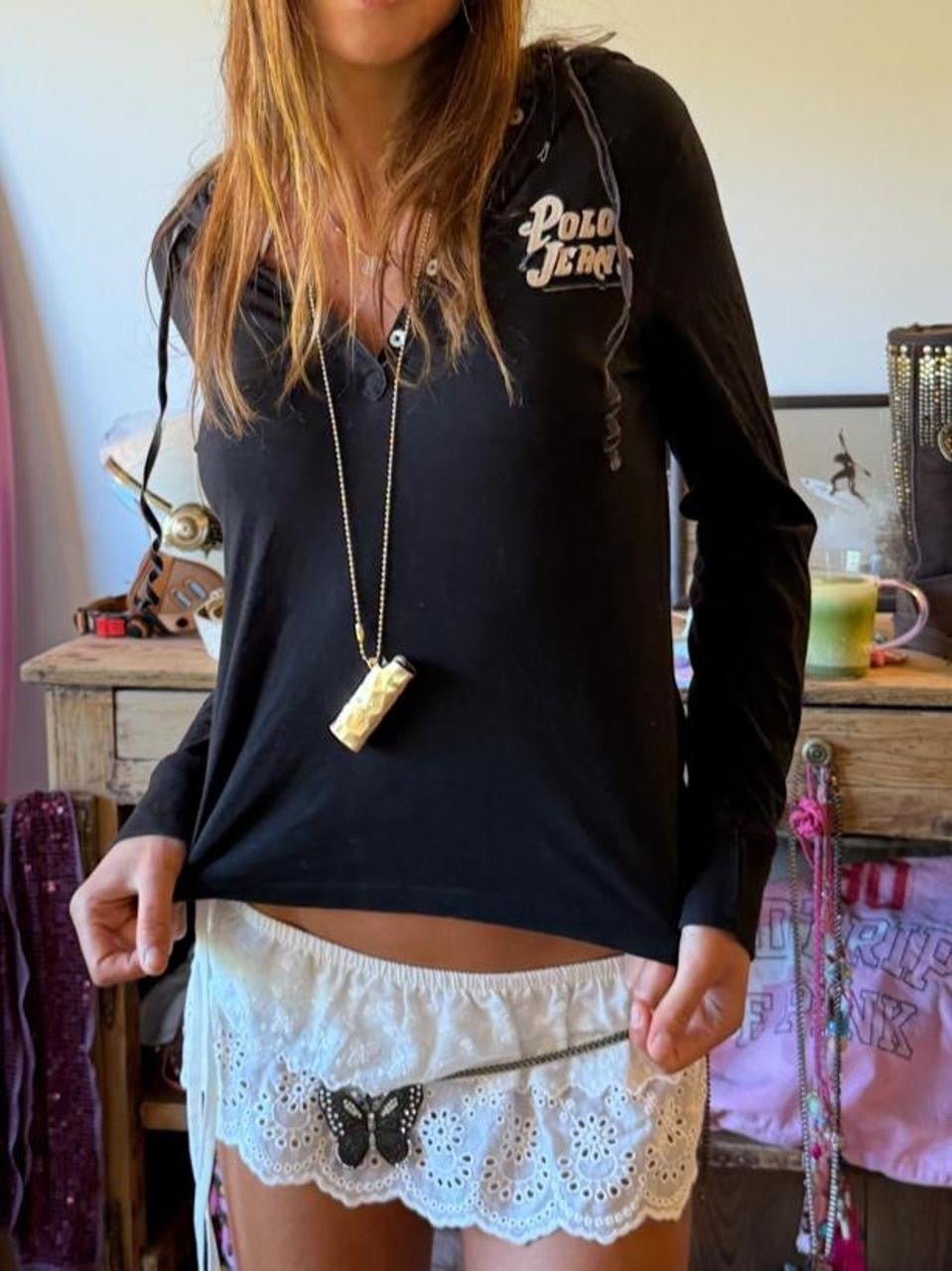 Vintage 00’s Polo Jeans by Ralph Lauren black hooded long sleeve top
