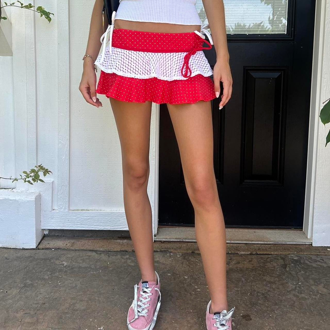 Vintage 90’s red and white lace mini skirt