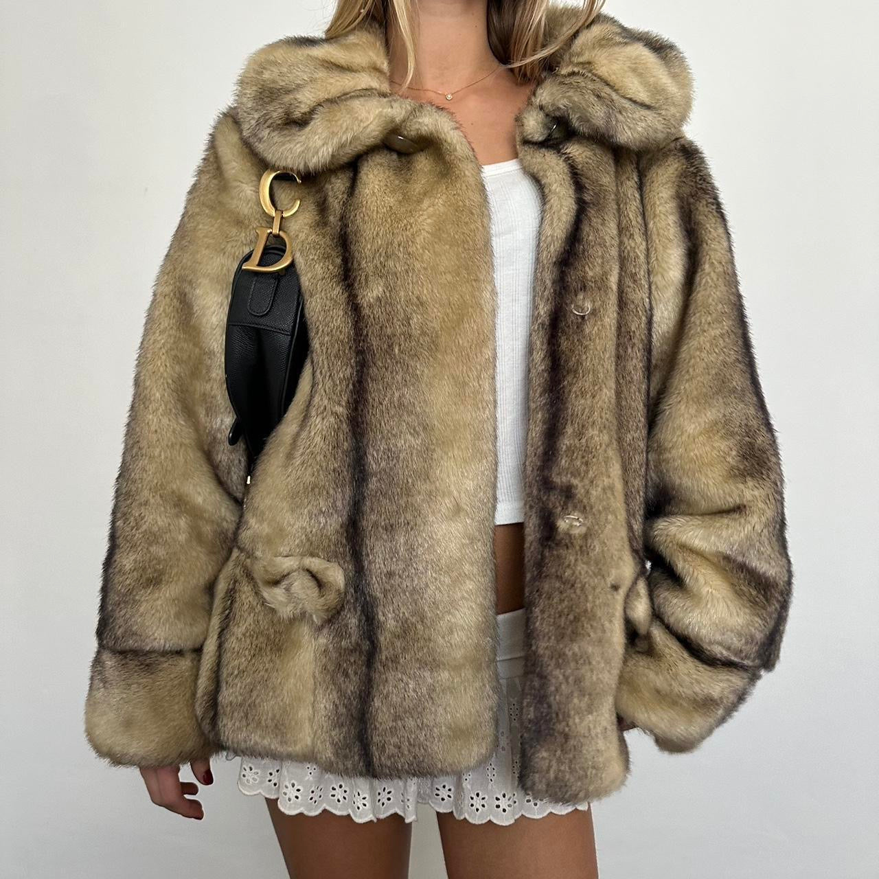 Vintage 2000’s brown & tan faux fur jacket