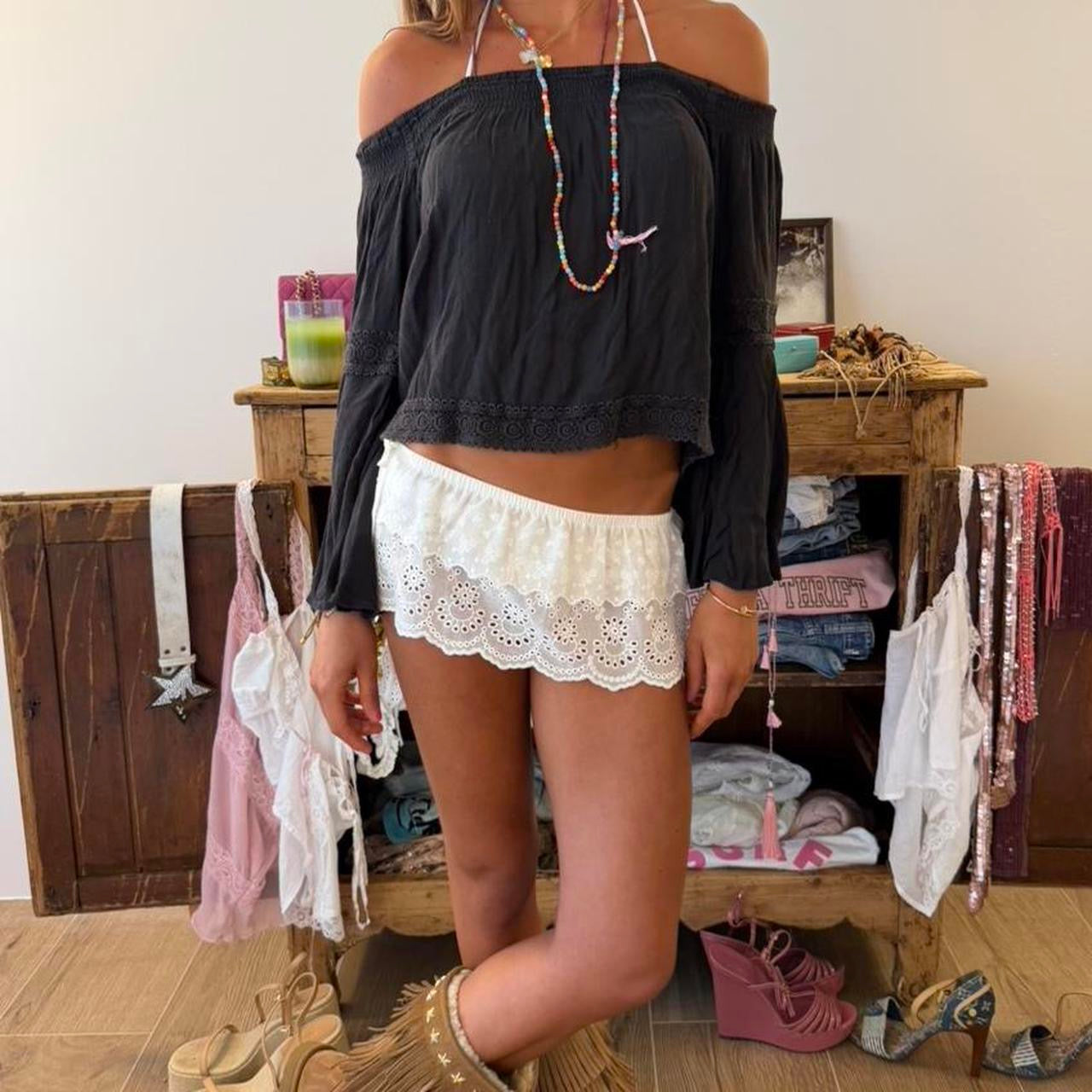Vintage black off shoulder top