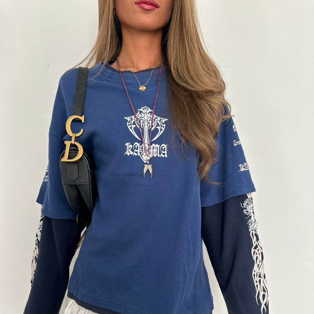 Vintage rare double layered graphic long sleeve top