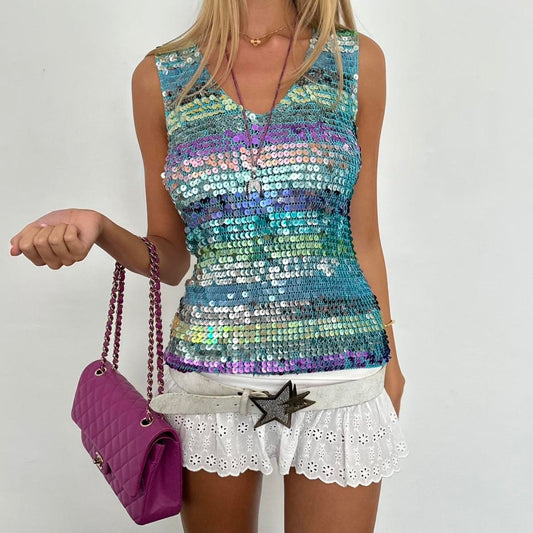 Vintage 2000’s crochet sequin multicoloured top