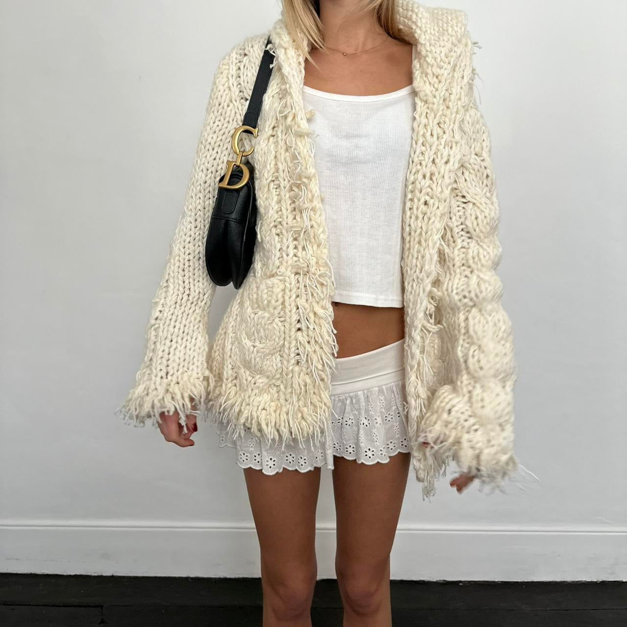 Vintage cream cable knit cardigan