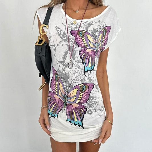 Vintage 00s butterfly graphic white mini dress