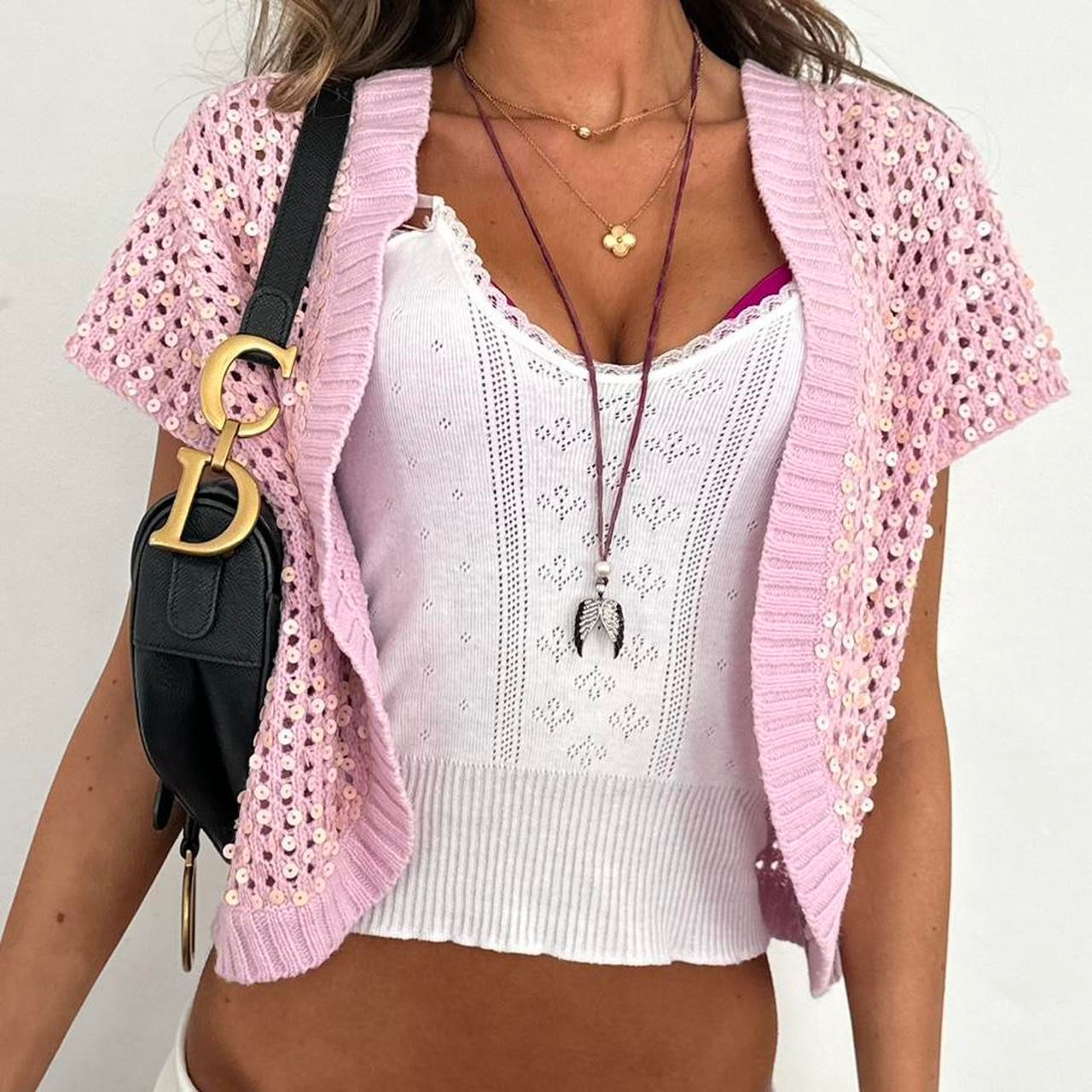Vintage 2000s knitted sequin pink cardigan top