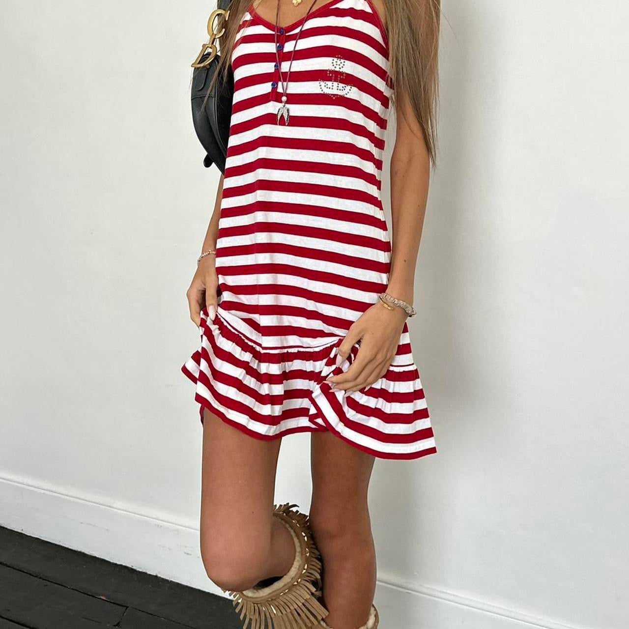 Vintage 00s red striped mini dress