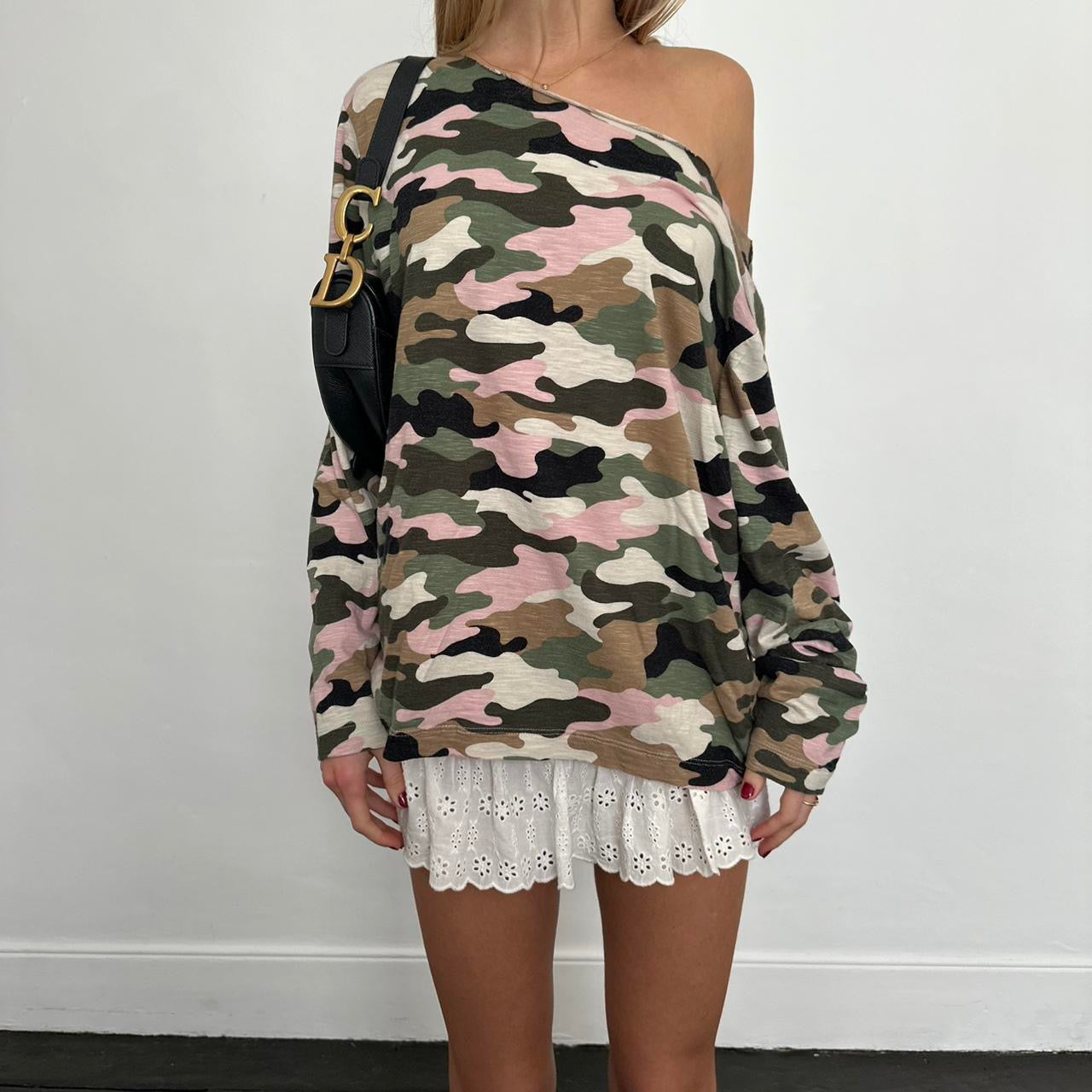 Vintage soft camouflage off shoulder top