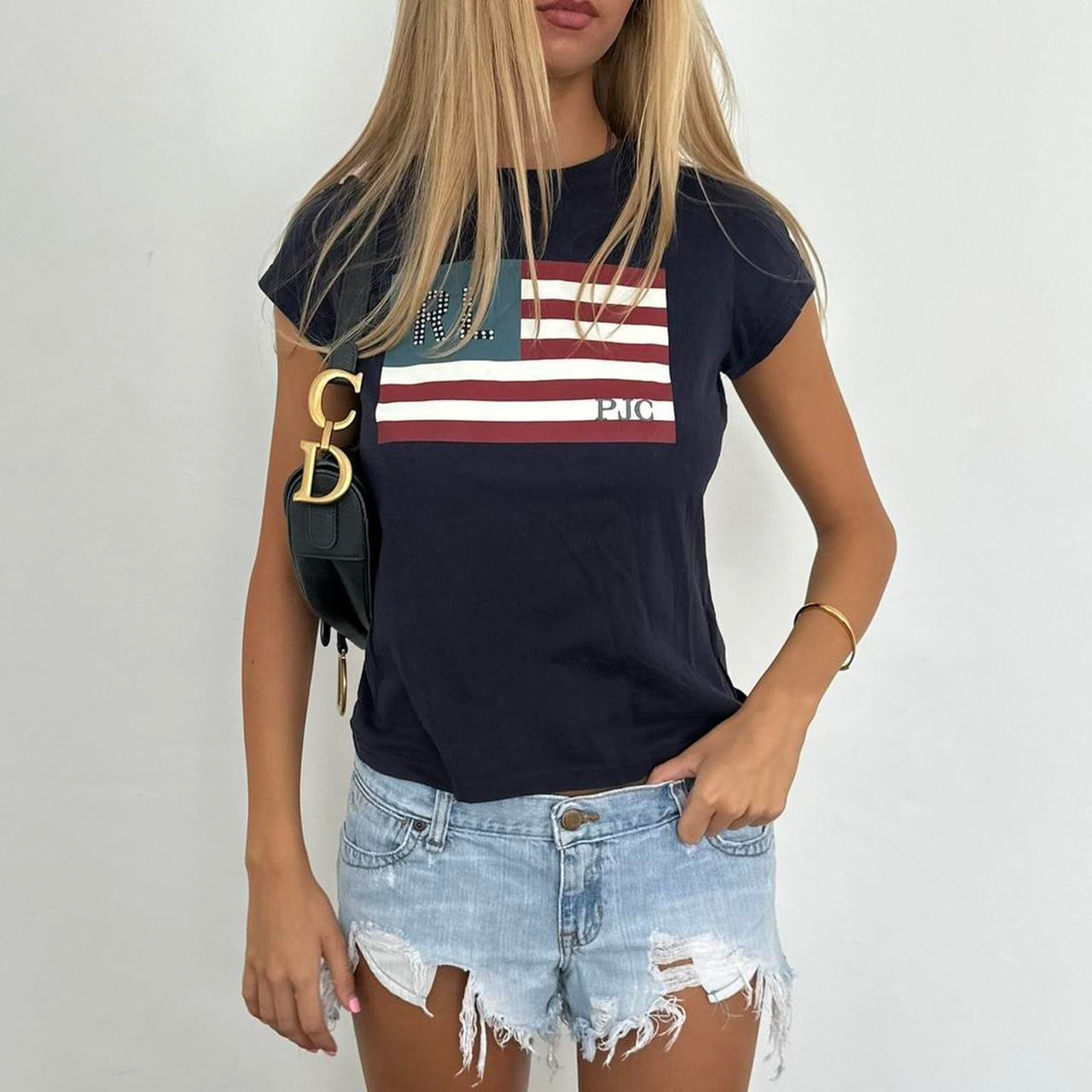 Vintage Ralph Lauren American flag navy baby tee