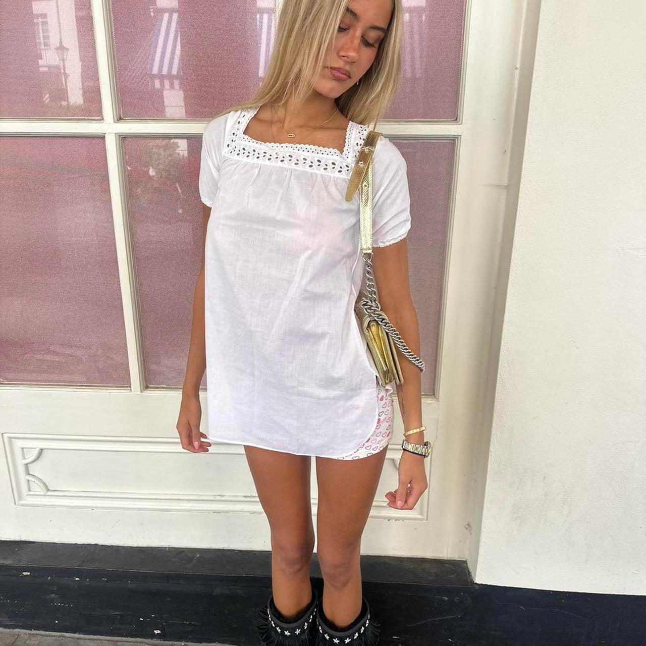Vintage 90s Spanish white lace boho long top