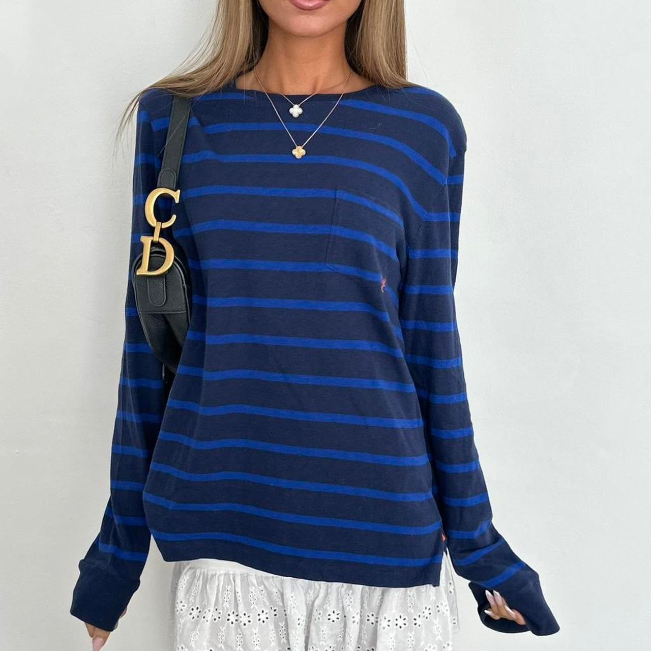 Vintage 00s Ralph Lauren blue long sleeve striped top