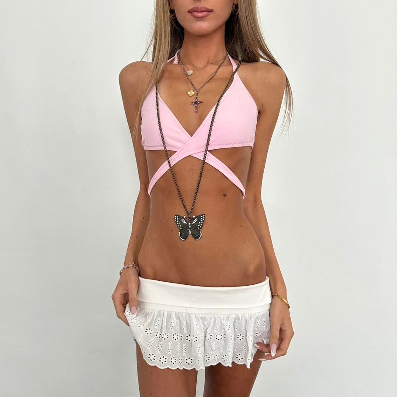 Vintage 00s Jcrew pink wrap bikini top