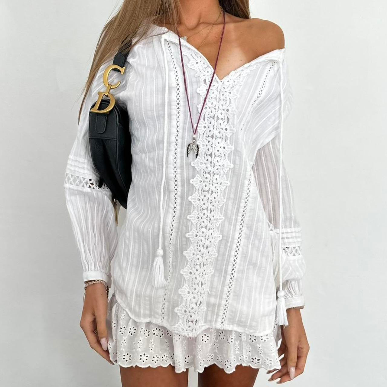 Vintage 00s white boho long sleeve blouse