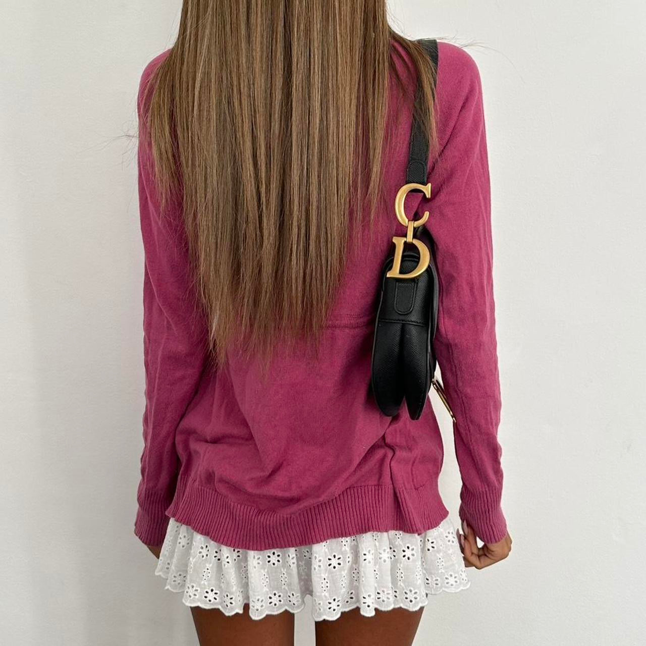 Vintage 2000s pink tie up babydoll sweater top