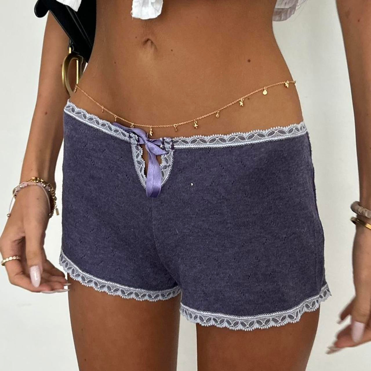 Vintage purple pointelle mini shorts