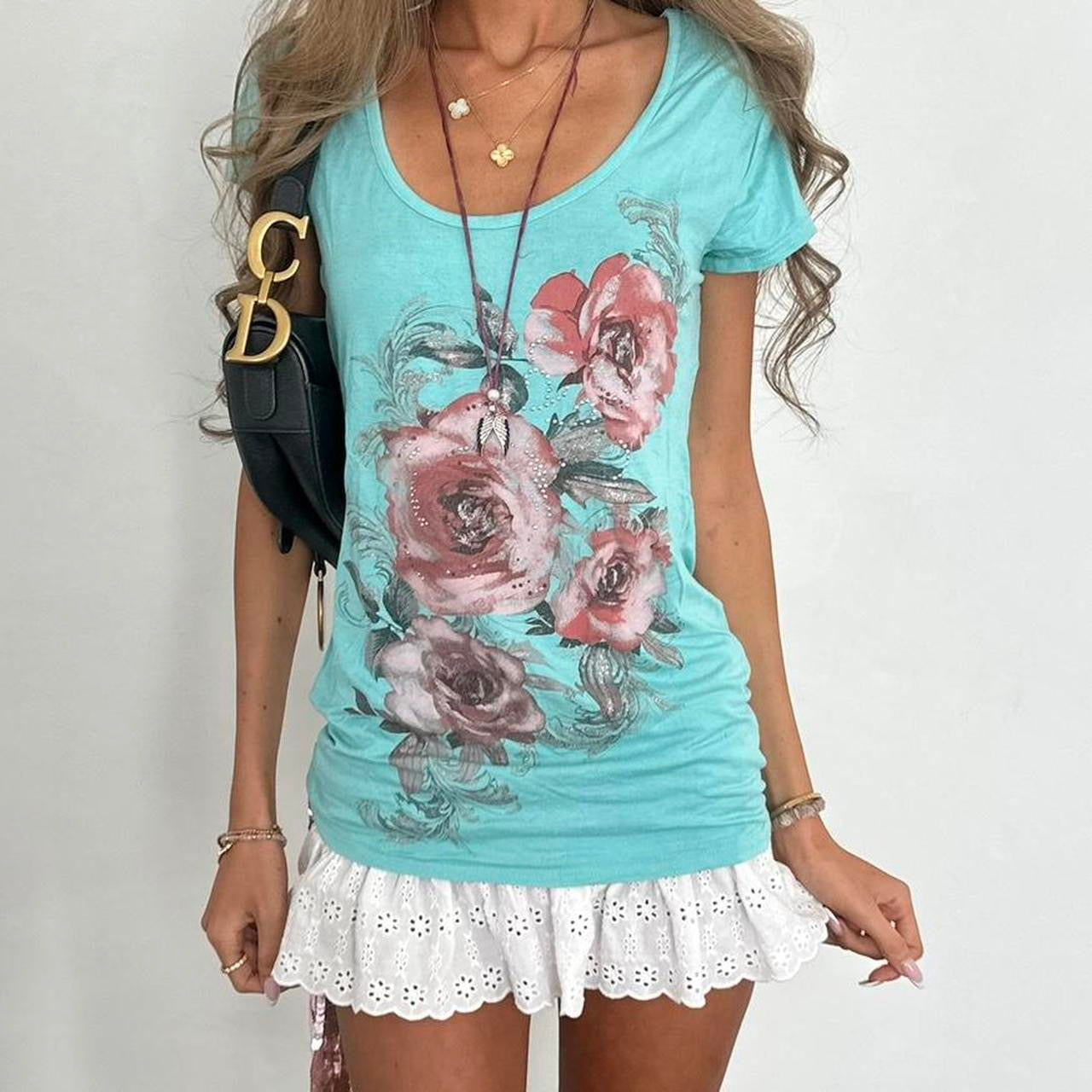 Vintage 00s blue flower print top