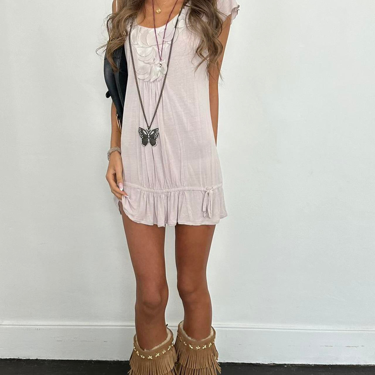 Vintage 00s embellished cream mini dress