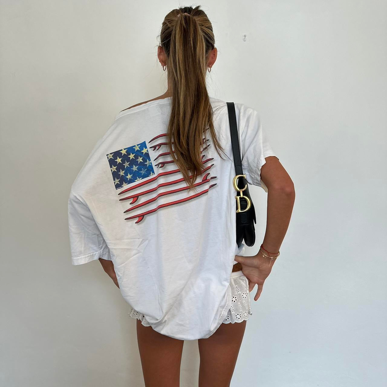 Vintage American flag surfboard oversized tee