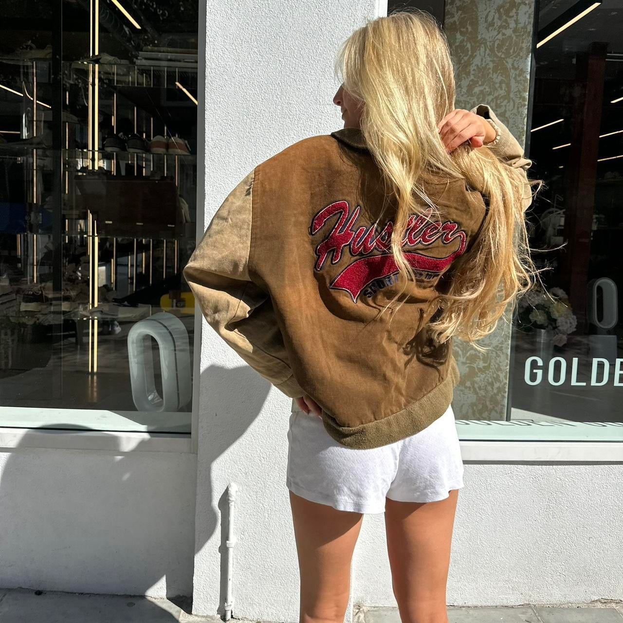 Vintage 90’s brown Hustler bomber jacket