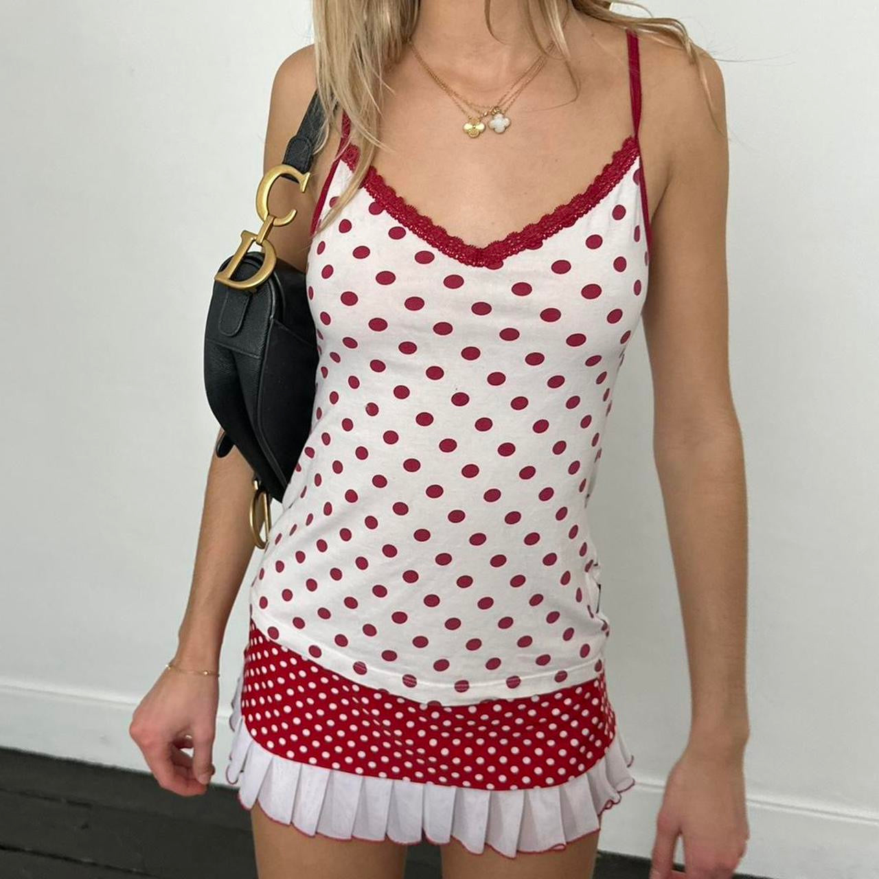 Vintage polka dot red and white cami top