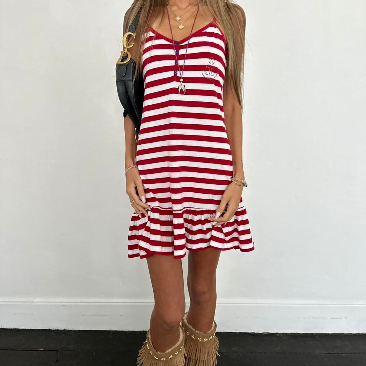 Vintage 00s red striped mini dress