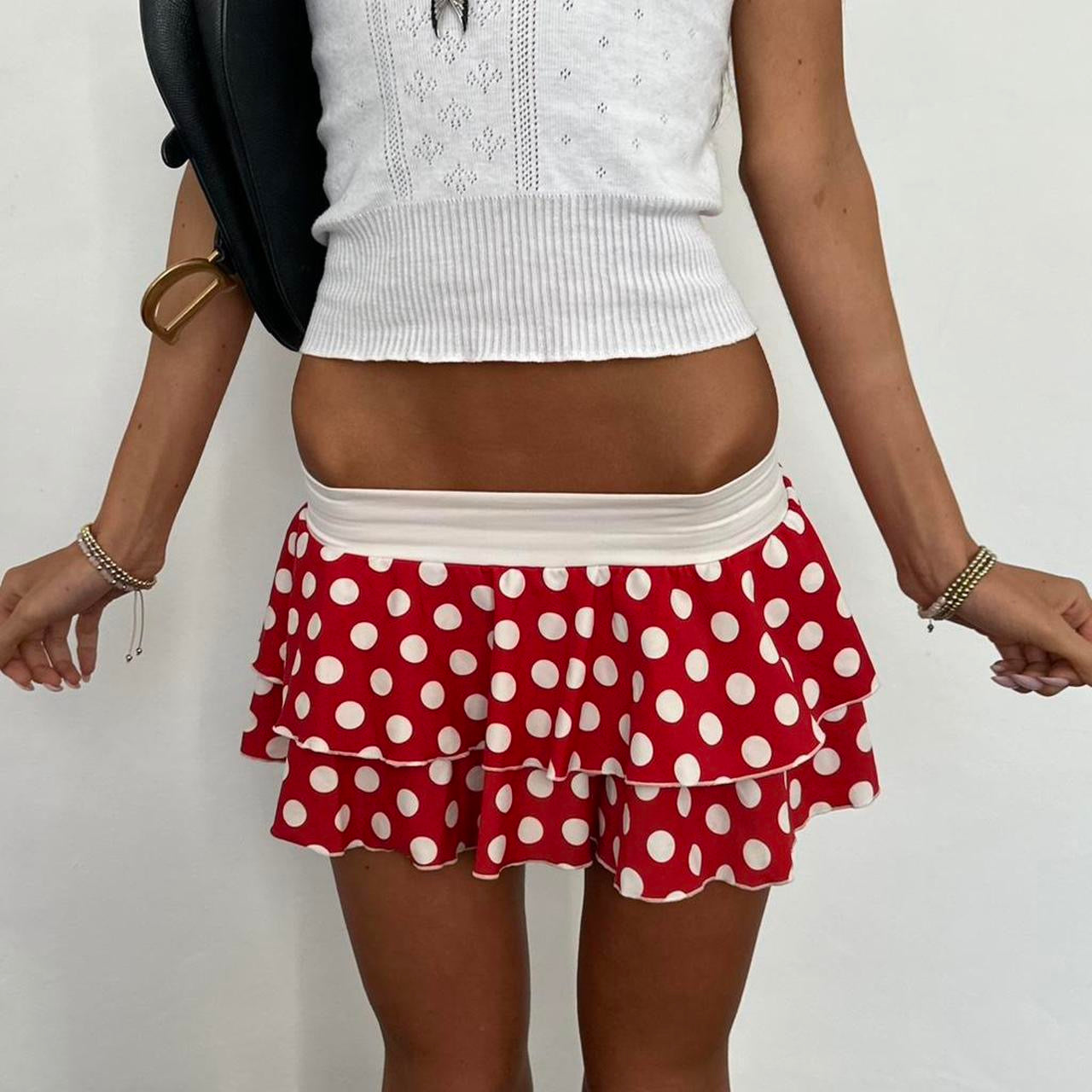 Vintage 90’s red polka dot layered mini skirt