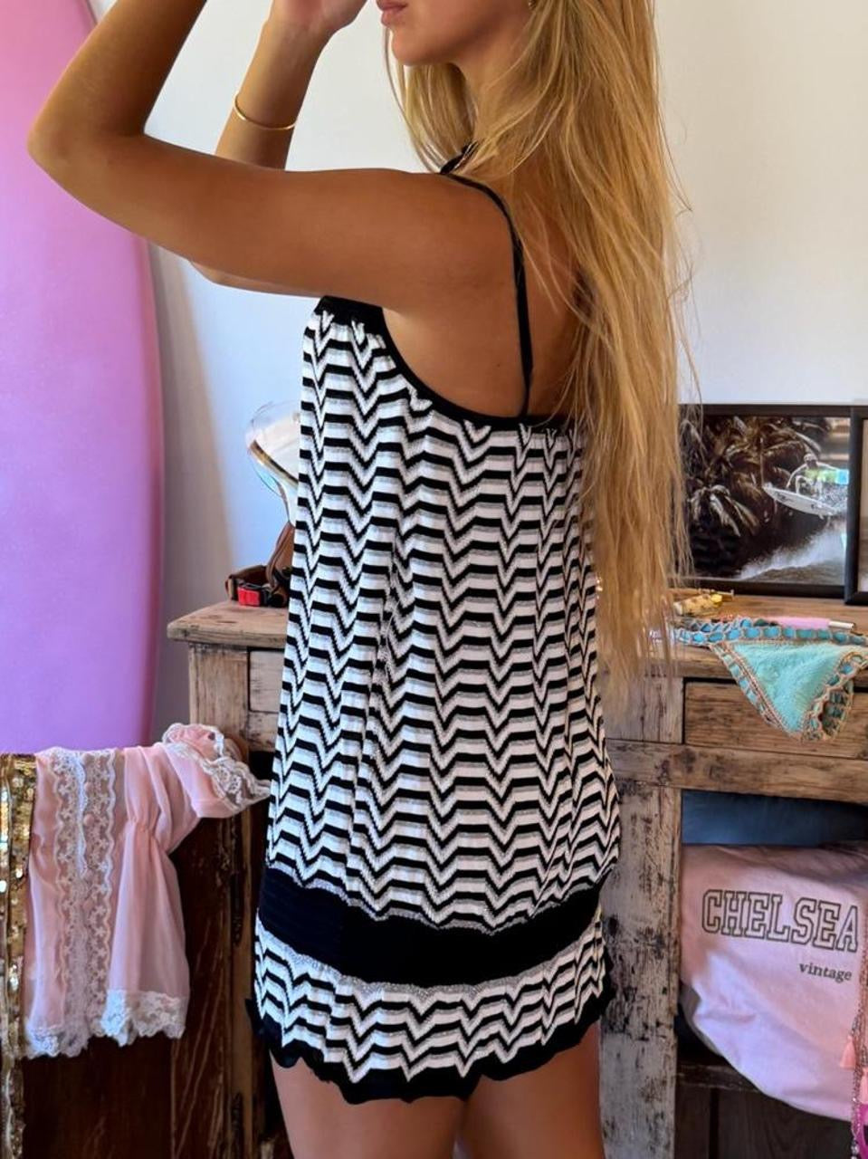 Vintage 00’s black and white halter mini dress