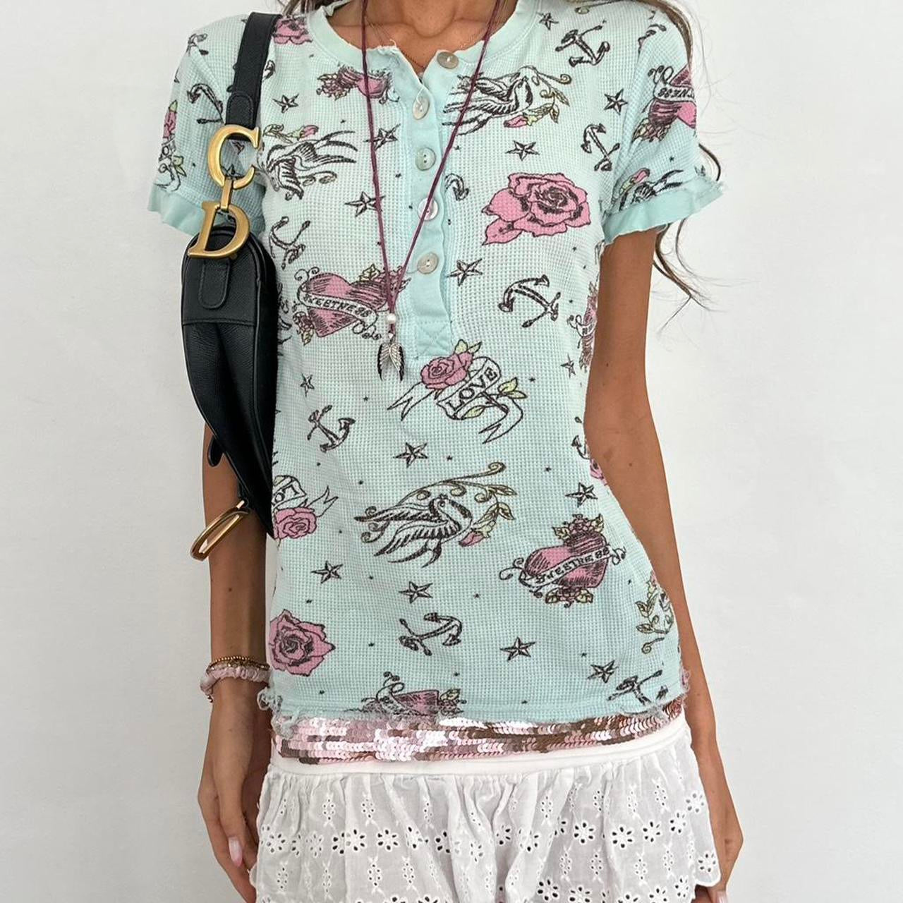 Vintage 00s blue waddle tattoo design top
