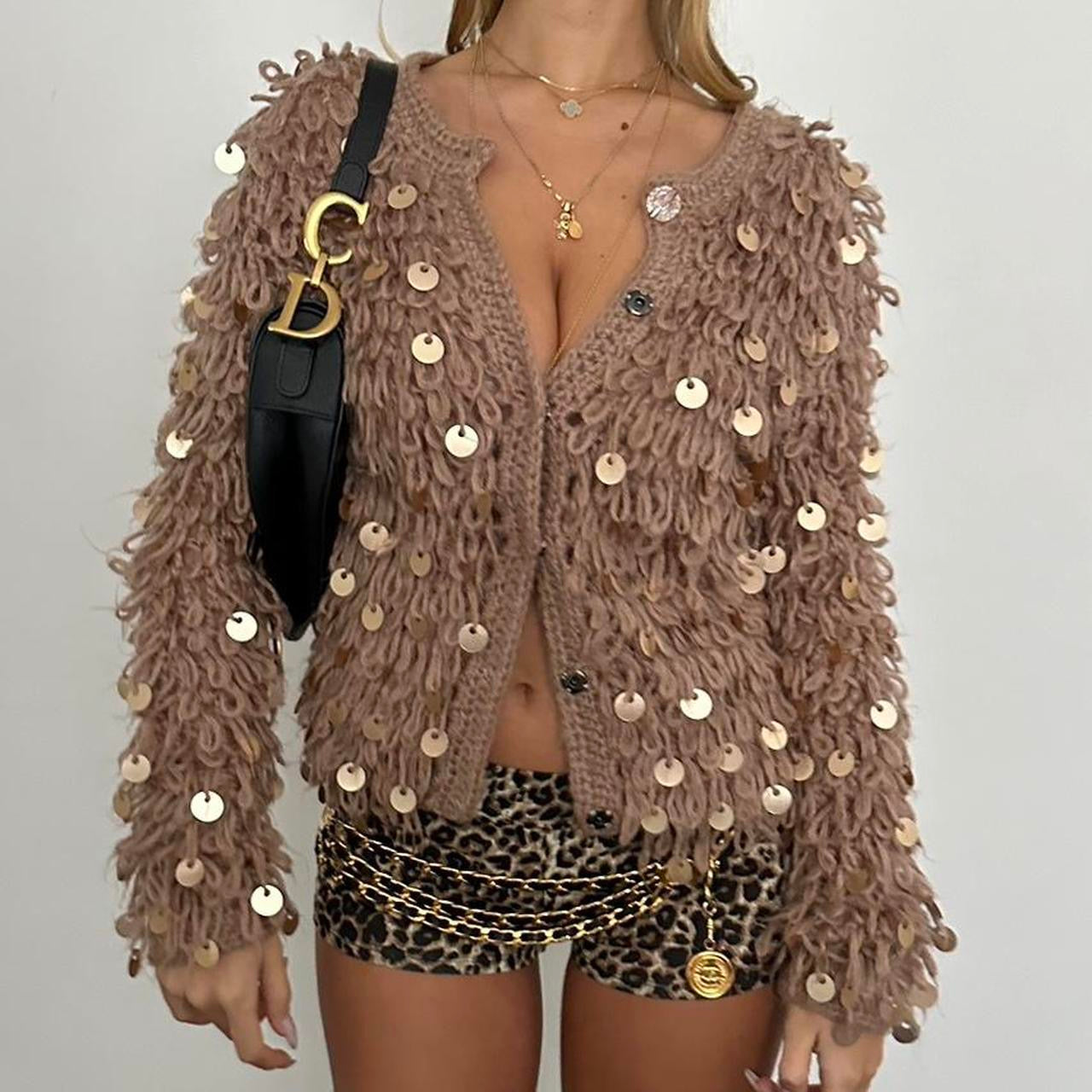 Vintage brown sequin knit cardigan