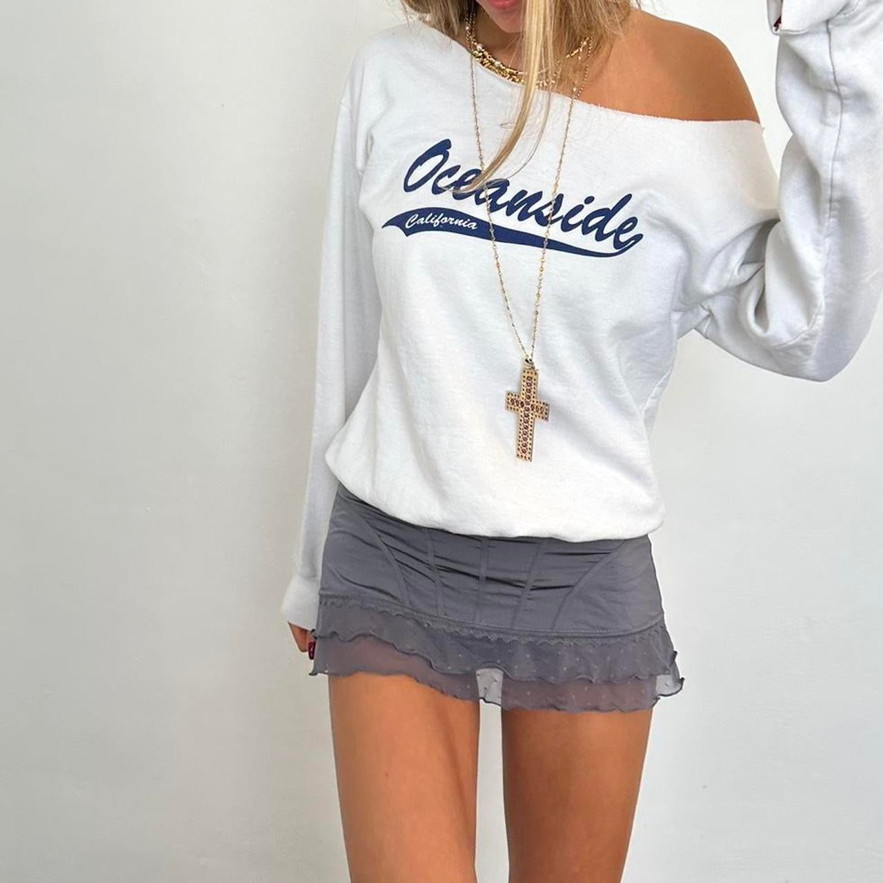 Vintage preppy 90s white California off shoulder sweatshirt